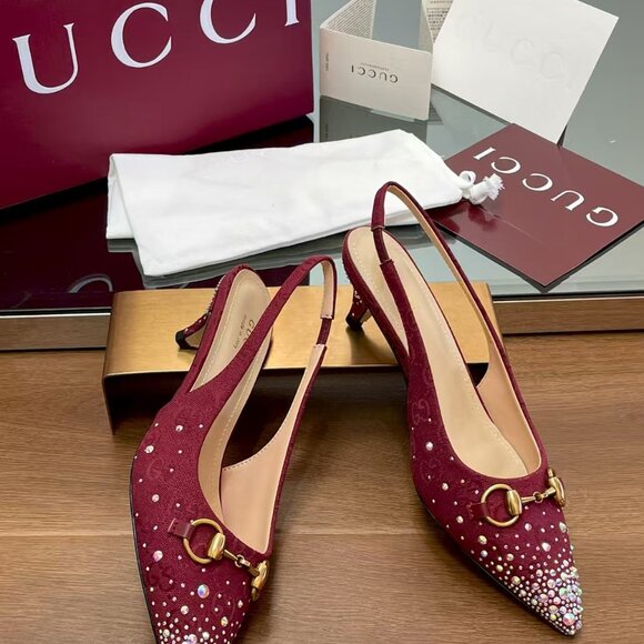 Gucci Red Peep-Toe Women's Shoes - Picture 4 of 8